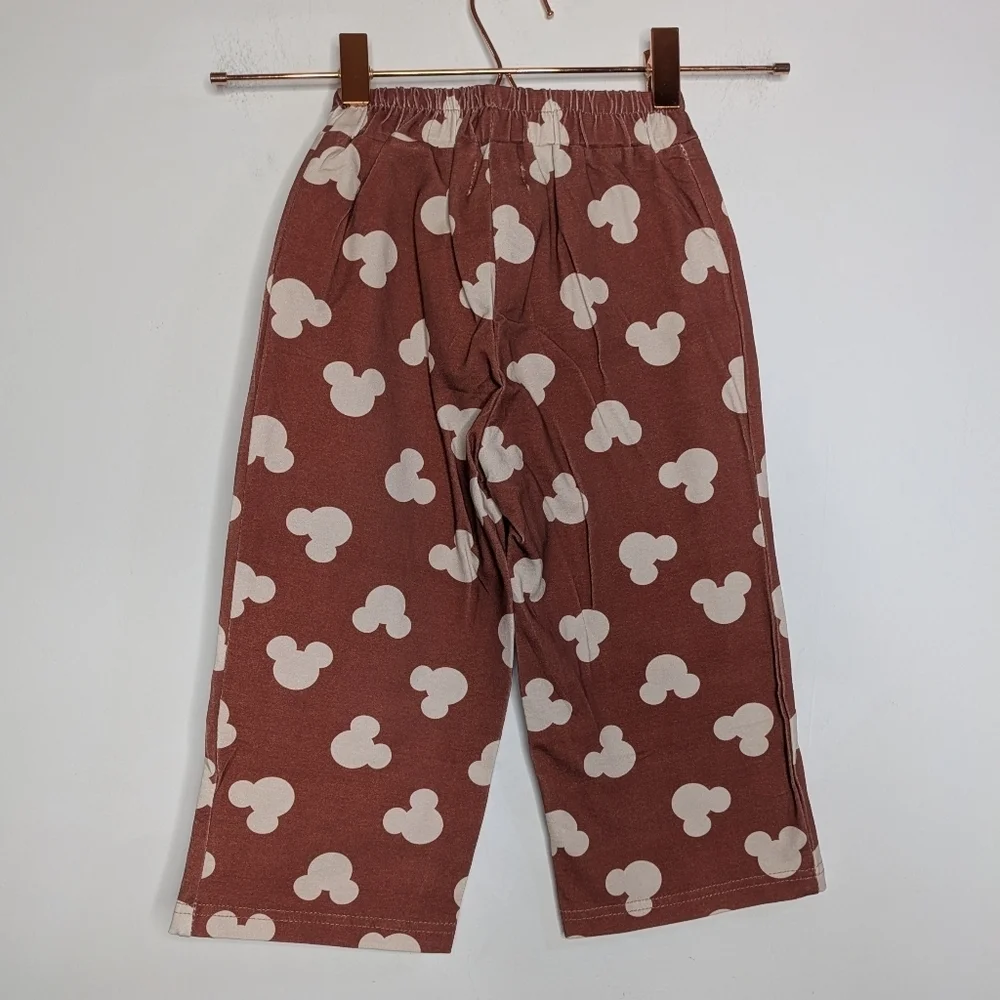 Magical Mamas Brown & Off White Mickey Mouse T-shirt & Pant Set In 3T